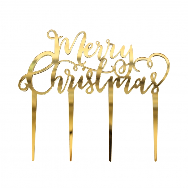 Cake Topper - Merry Christmas - Gold